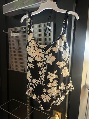 Michael Kors Black and Cream Floral One-Piece Swimsuit